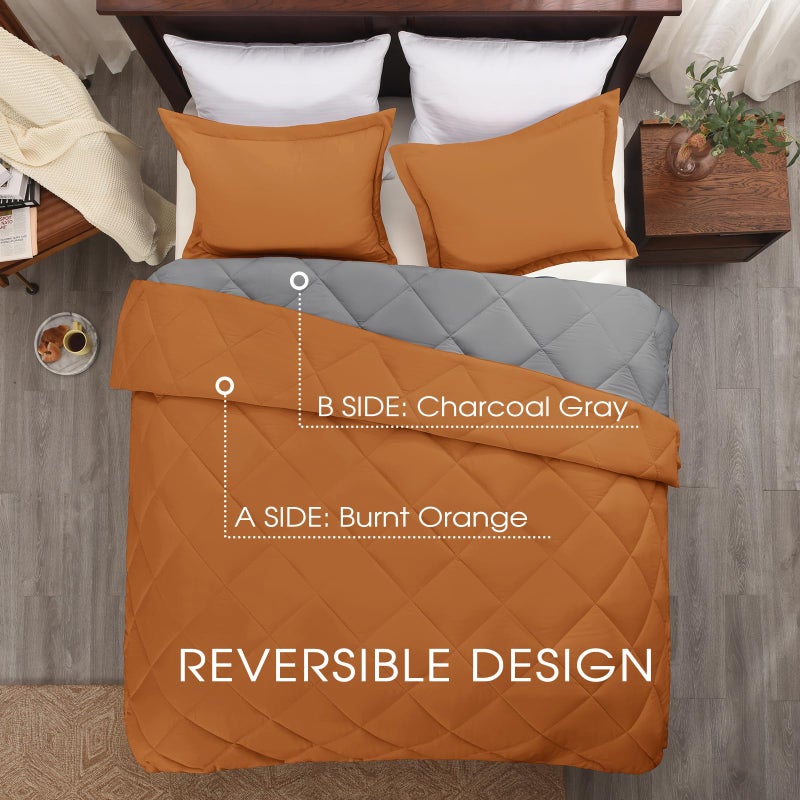 Basic Beyond Queen Comforter Set - Burnt Orange, Reversible Bed Comforter Set for All Seasons, 2 Pieces - Image 3